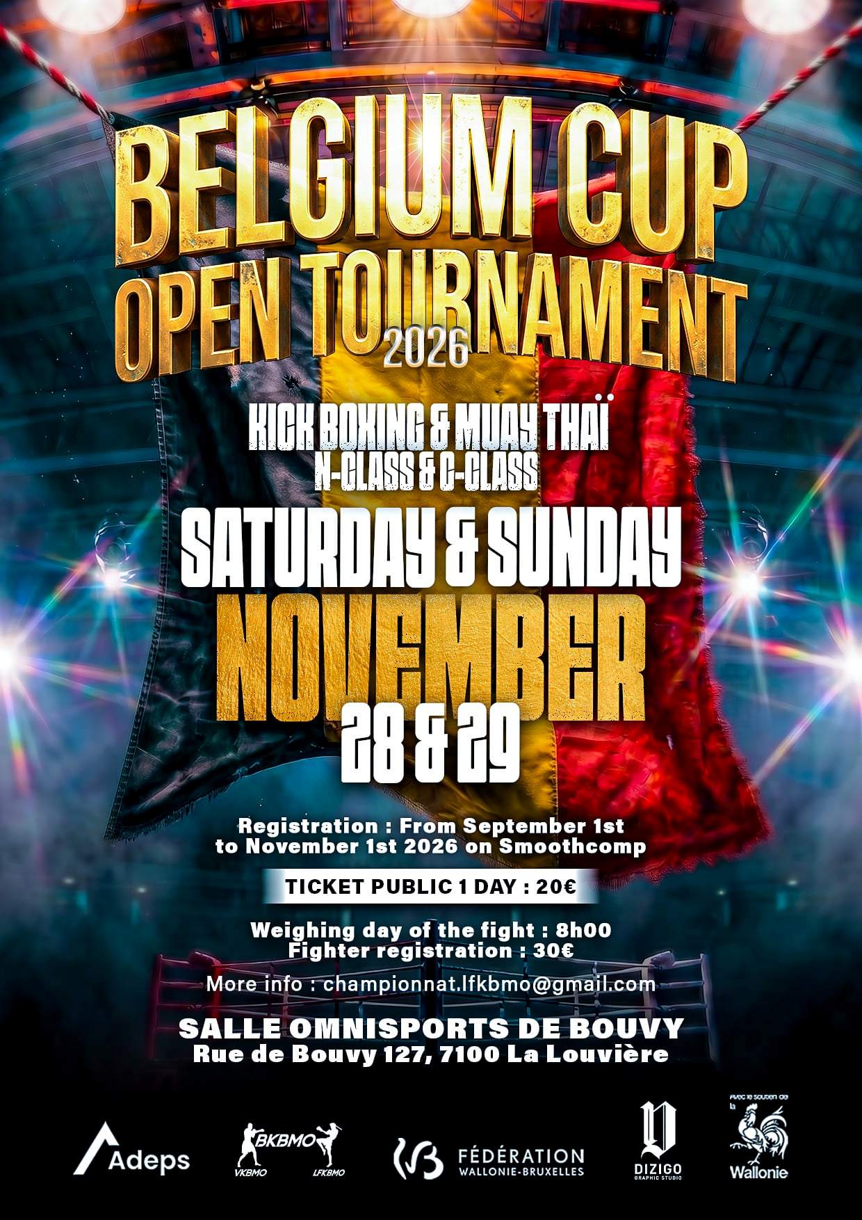 Poster Belgian Championship (muay Thai + kick-boxing) N & C in La Louvière